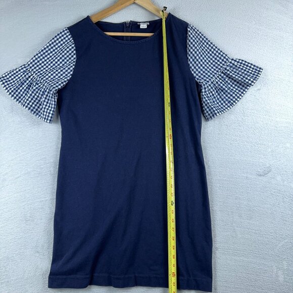 J. Crew Women's Shift Mini Dress Gingham Print Bell Sleeve Back Zip Navy Size M - Picture 10 of 14